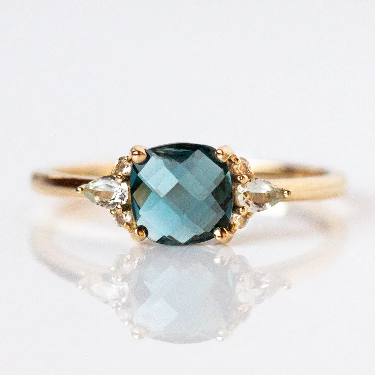 women’s heart-shaped rings-14k Blue Topaz and White Sapphire Ring