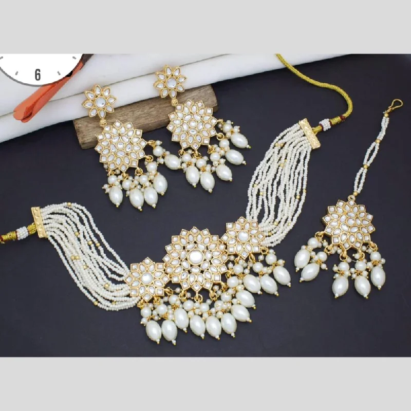 women’s precious stone necklaces-Manisha Jewellery Gold Plated Kundan Stone And Pearls Long Necklace Set