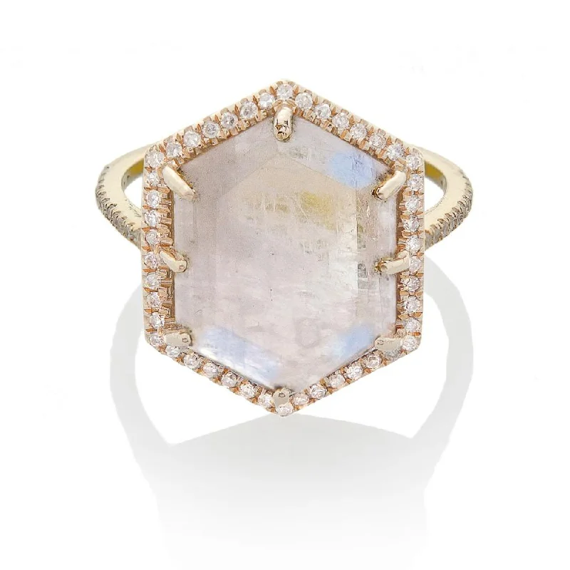 women’s asscher cut engagement rings-BELOVED DIAMOND RING, MOONSTONE, GOLD