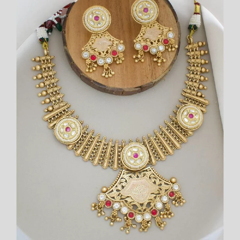 women’s statement gold necklaces-Manisha Jewellery Gold Plated Kundan Stone Meenakari Necklace Set