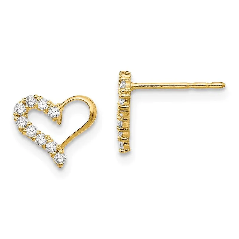 women’s fashion earrings-Madi K Kid's 14k  CZ Heart Post Earrings