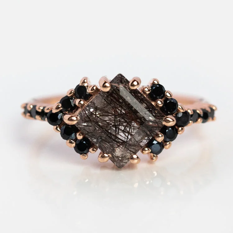 women’s simple rings-Rutilated Quartz and Spinel Ariel Shield Ring