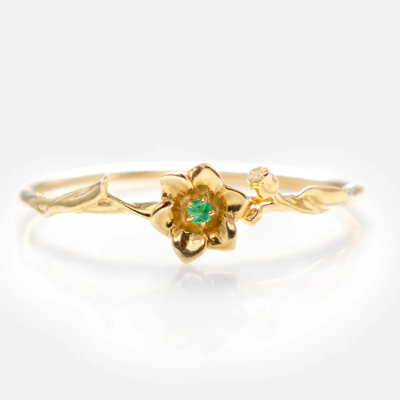 women’s vintage engagement rings-Solid Gold Birth Flower Ring