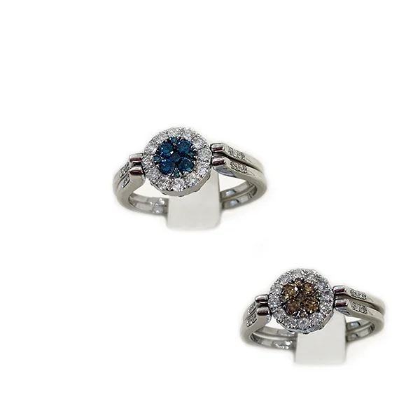 women’s split shank engagement rings-14k White Gold Blue & Brown Diamond Ring