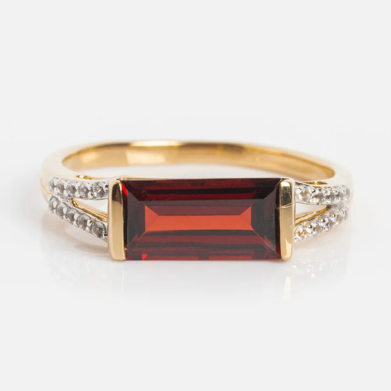 women’s stacking rings-14k Gilded Garnet East West Baguette Ring