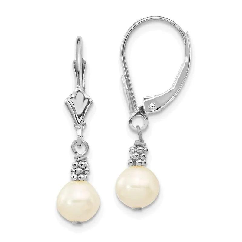 women’s gold statement earrings-14K White Gold 5-6mm White Semi-round FWC Pearl Leverback Earrings