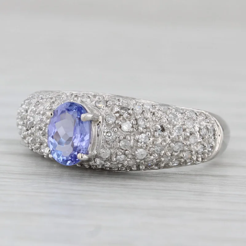 women’s colored stone engagement rings-1.15ctw Tanzanite Pave Diamond Ring 14k White Gold Size 9.5