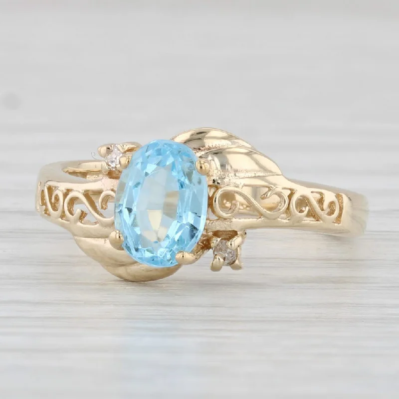 women’s heart-shaped engagement rings-1.02ctw Oval Blue Topaz Diamond Ring 10k Yellow Gold Size 6.25