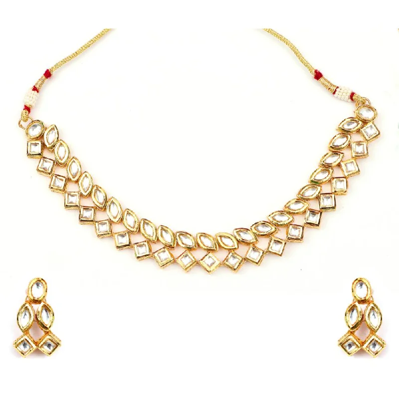 women’s wedding jewelry necklaces-Darshana Jewels Gold Plated Kundan Stone Necklace Set