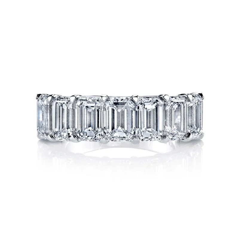 women’s sapphire rings-Emerald Cut Diamond 7 Stone Platinum Band