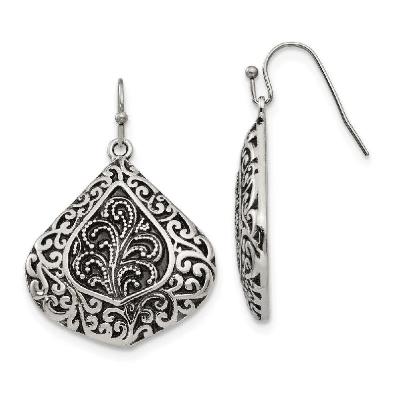 women’s boho earrings-Stainless Steel Polished/Antiqued Shepherd Hook Earrings