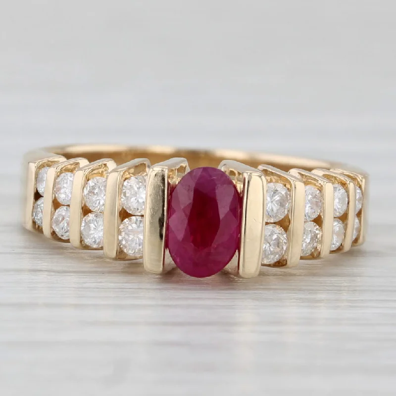 women’s engagement rings for brides-1.02ctw Oval Ruby Diamond Ring 14k Yellow Gold Size 6