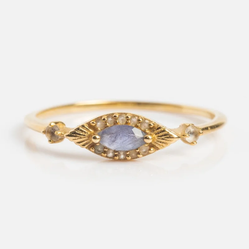 women’s cushion cut rings-Solid Gold Iolite Evil Eye Ring