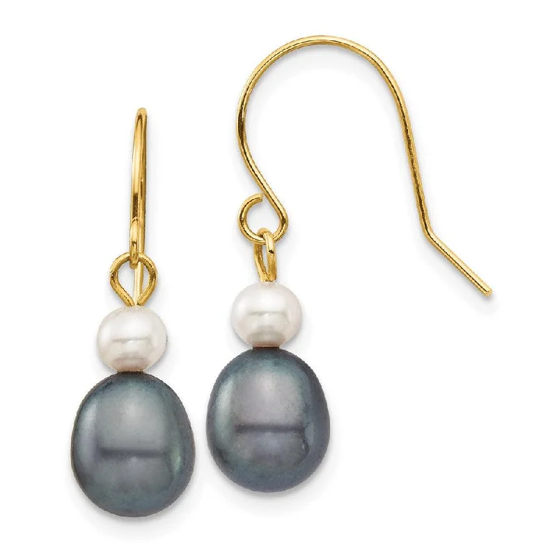 women’s sapphire earrings-14k 4-7mm White/Black Round/Rice FW Culutured Pearl Dangle Earrings