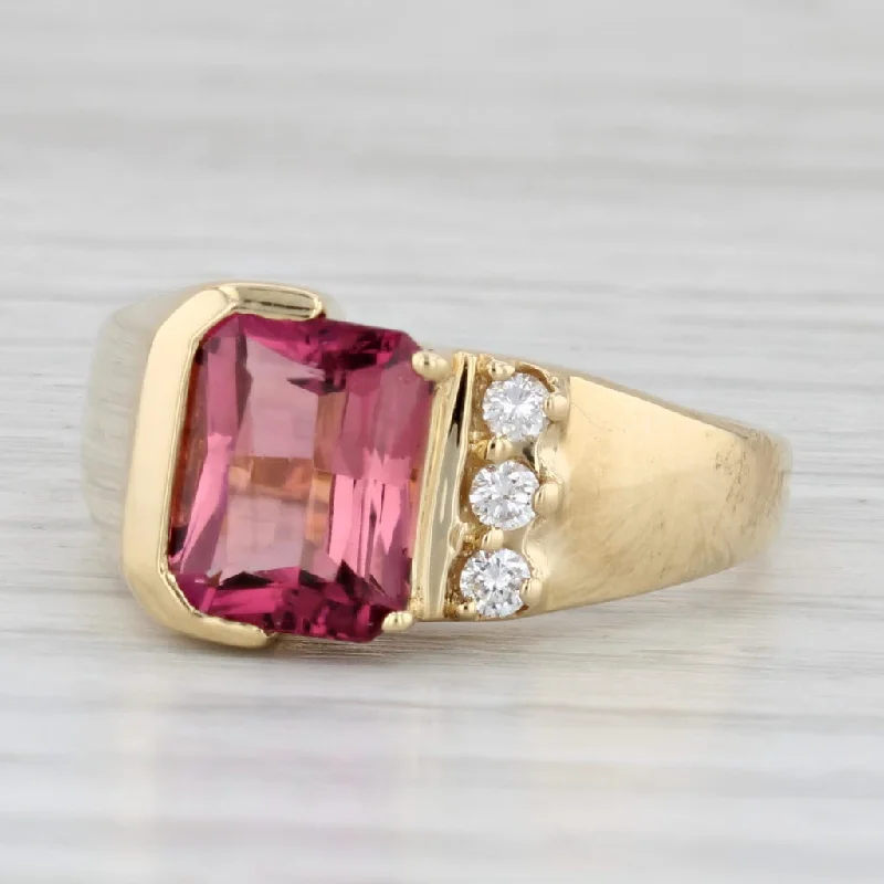 women’s vintage diamond engagement rings-2.48ctw Pink Tourmaline Diamond Ring 18k Yellow Gold Size 8