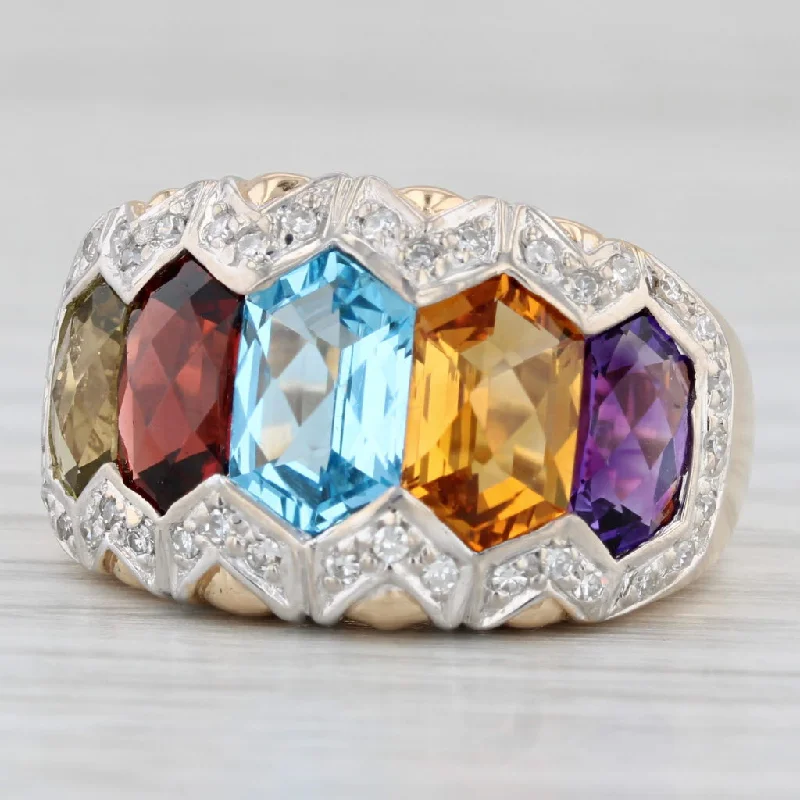 women’s affordable diamond engagement rings-5.25ctw Gemstone Diamond Ring 14k Gold Size 7 Amethyst Topaz Garnet Quartz