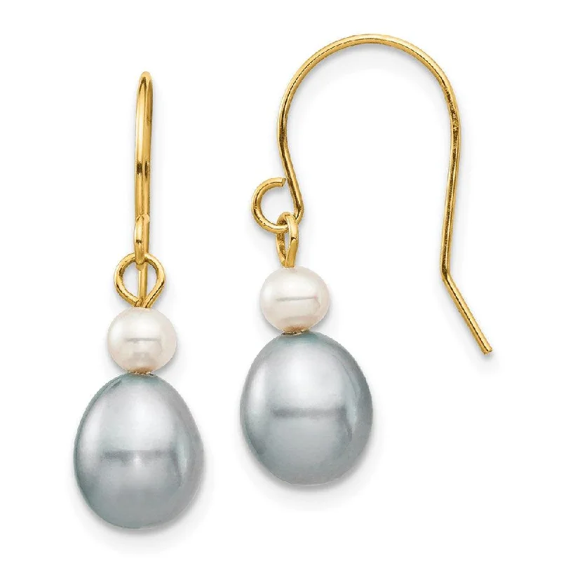 women’s heart-shaped earrings-14k 4-7mm White/Grey Round/Rice FW Cultured Pearl Dangle Earrings