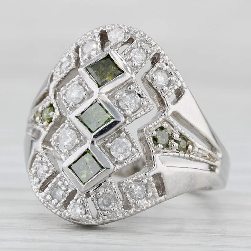 women’s elegant solitaire engagement rings-0.57ctw Green White Diamond Ring 10k White Gold Size 7 Cocktail