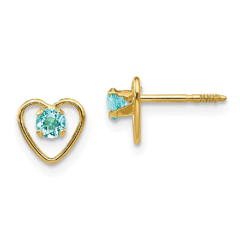 women’s pearl drop earrings-Madi K Kid's 14k  3mm Blue Zircon Birthstone Heart Earrings