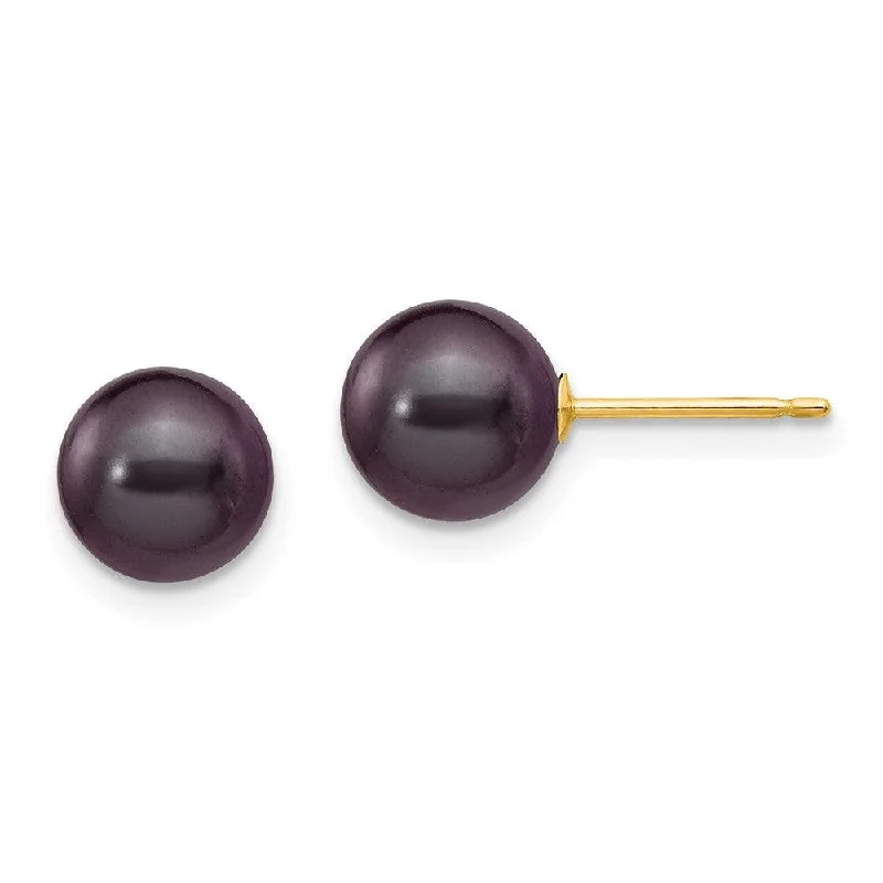 women’s sapphire earrings-14k 7-8mm Black Round Freshwater Cultured Pearl Stud Post Earrings