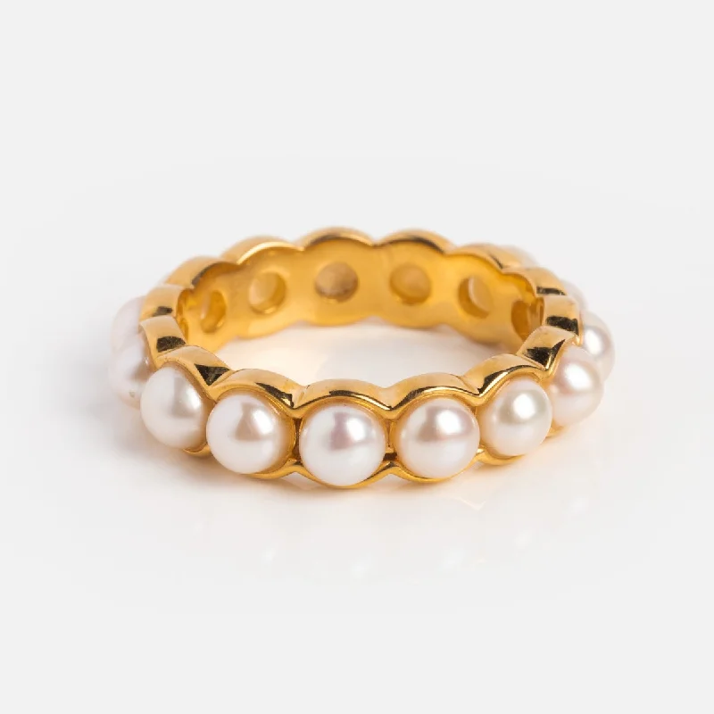 women’s gold and diamond rings-Bold Pearl Band