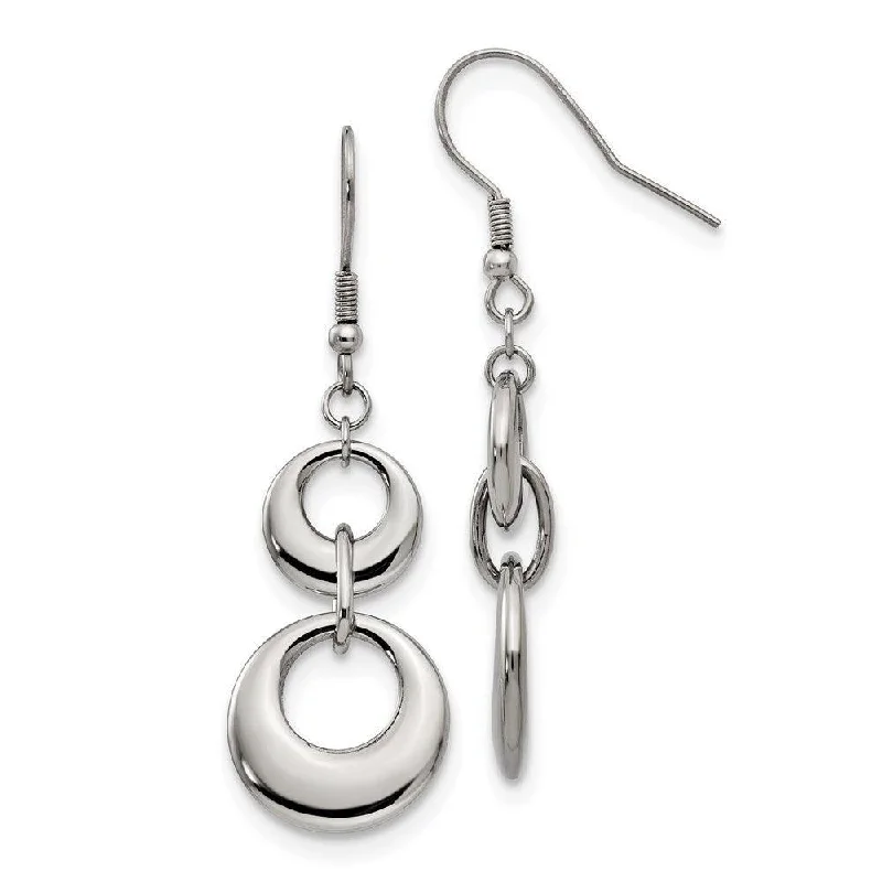 women’s ear jacket earrings-Stainless Steel Polished Circle Shepherd Hook Dangle Earrings