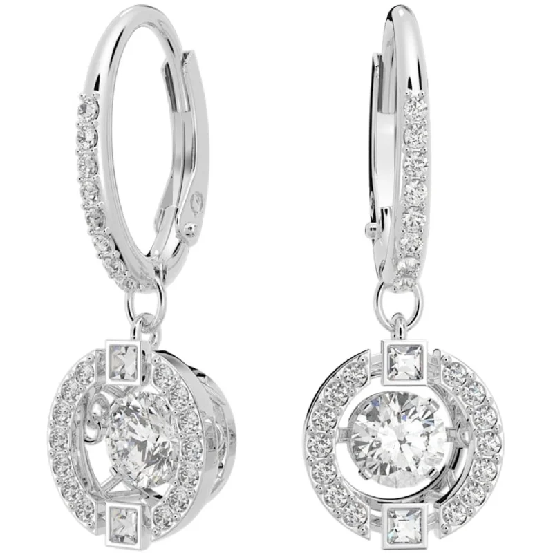 women’s statement gemstone earrings-Swarovski Women's Earrings - Sparkling Dance Round Cut White Rhodium Plated | 5504652