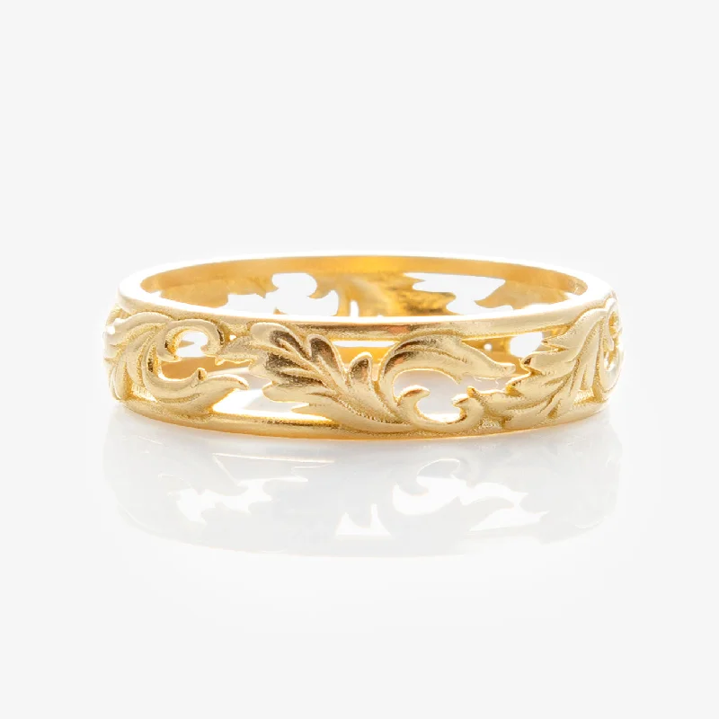 women’s diamond stackable rings-Solid Gold Openwork Filigree Ring