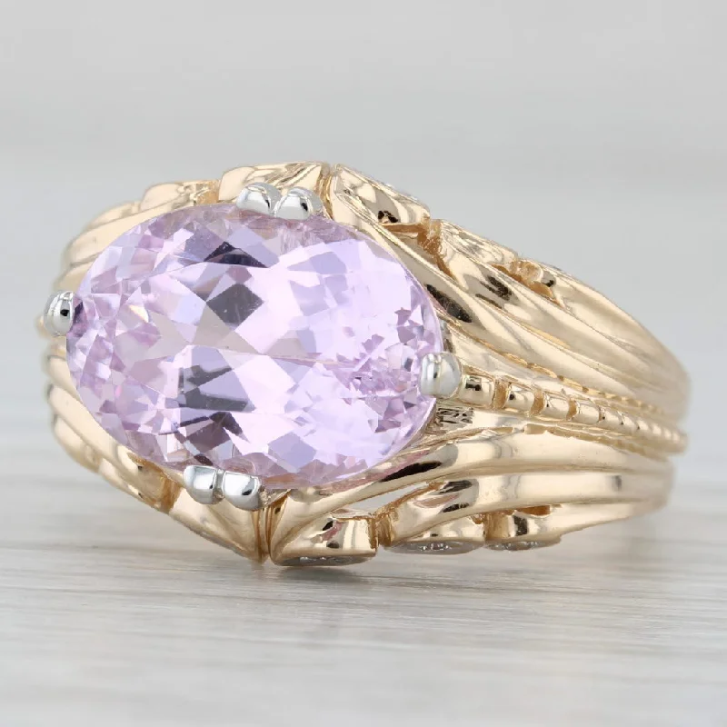 women’s white gold engagement rings-8.37ctw Pink Kunzite Diamond Ring 14k Yellow Gold Cocktail Size 10