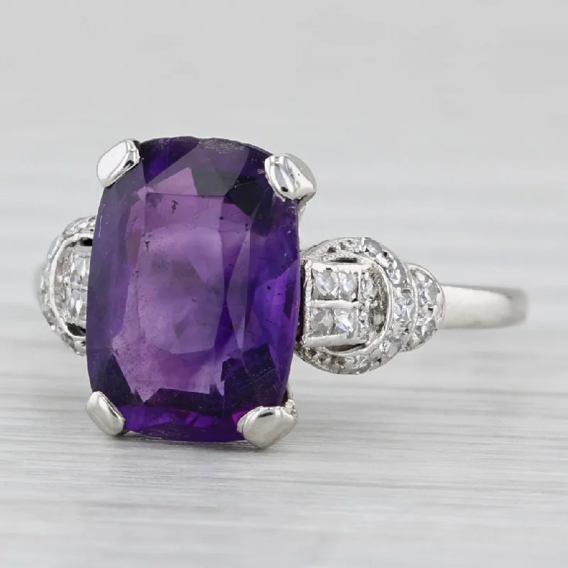 women’s diamond halo engagement rings-4.05ctw Cushion Amethyst Diamond Ring Platinum Size 7.5