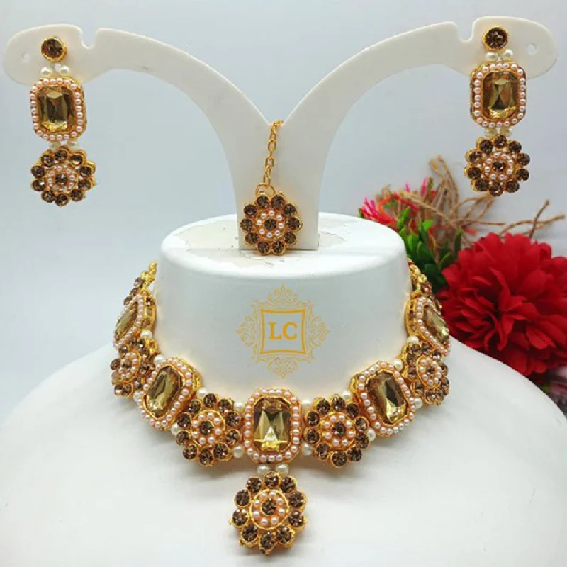 women’s precious stone necklaces-Darshana Jewels Gold Plated Crystal Stone Necklace Set