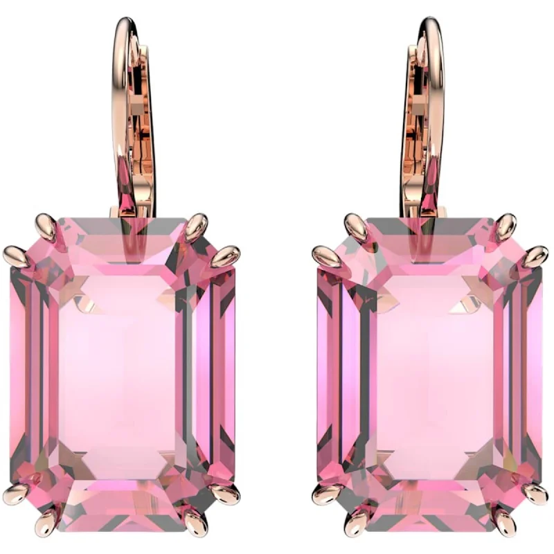 women’s animal-shaped earrings-Swarovski Women's Earrings - Millenia Octagon Cut Pink Drop Rose Gold Tone | 5619502