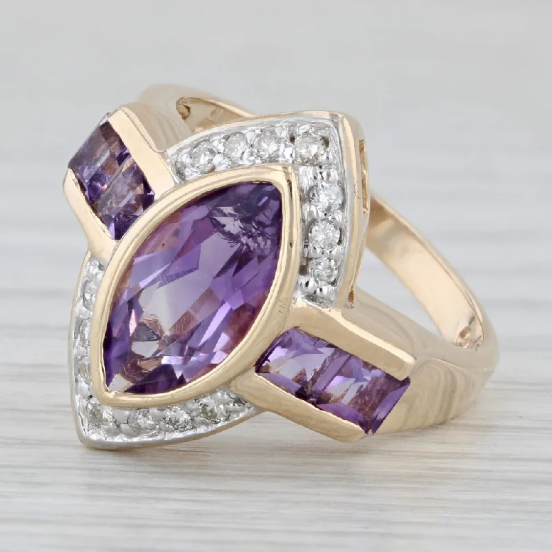 women’s engagement rings with emerald side stones-2.62ctw Marquise Amethyst Diamond Ring 10k Yellow Gold Size 6