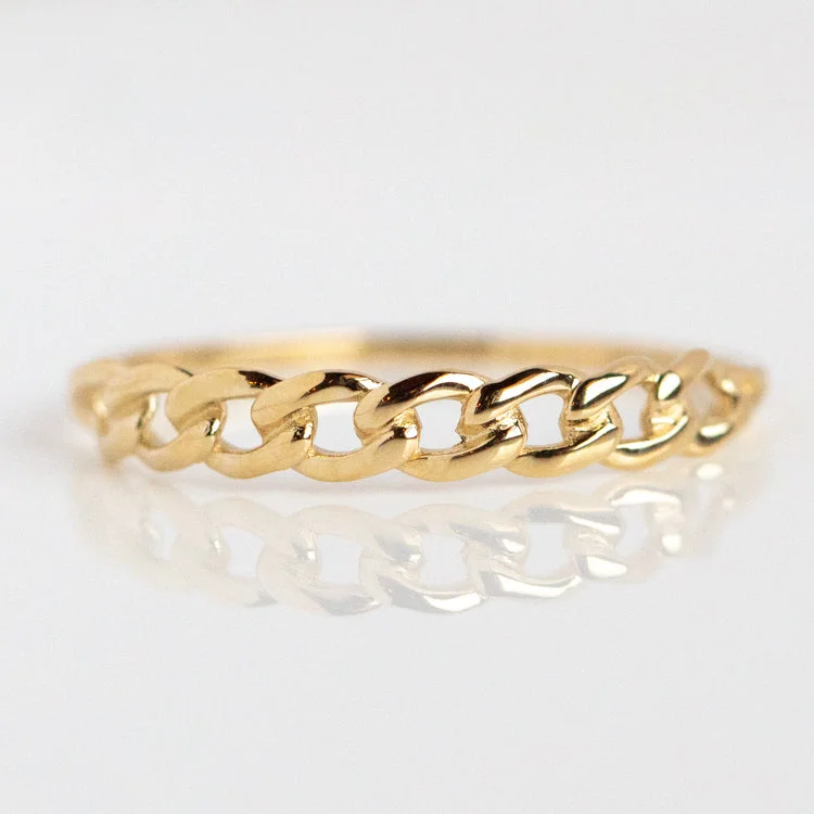 women’s classic gold rings-Solid Gold Chain Link Ring