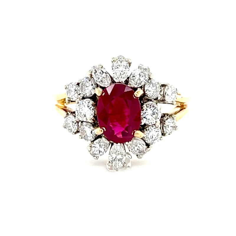 women’s split shank engagement rings-ESTATE 18K Two-tone Gold Ruby & Diamond Ring