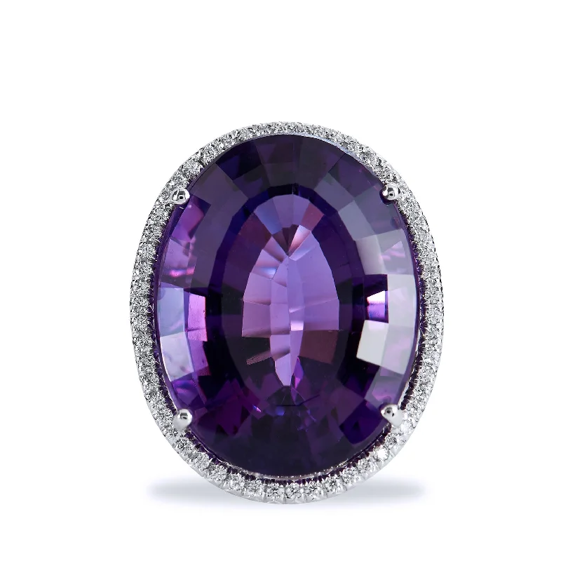 women’s silver wedding rings-22.70 Carat Amethyst and Diamond Cocktail Ring