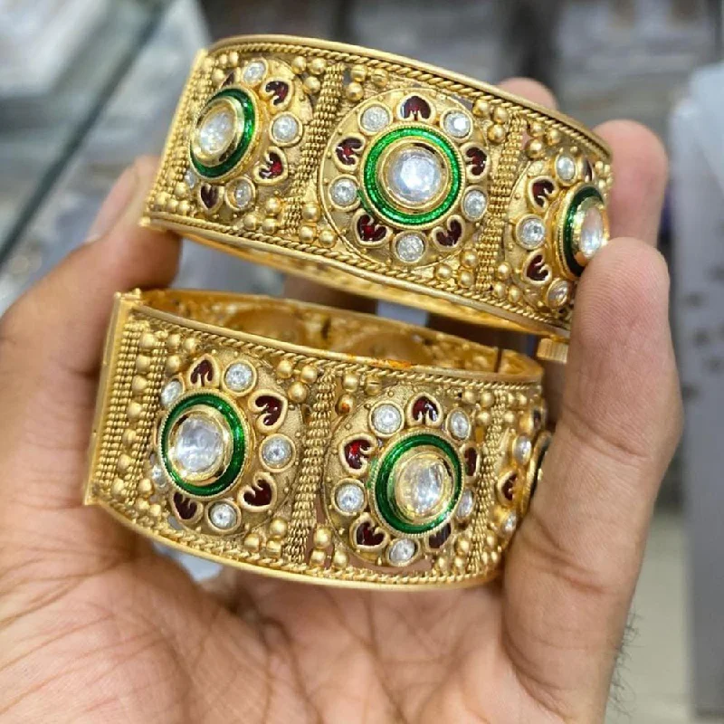 women’s thin bangles-Kavita Art Gold Plated Austrian Stone And Meenakari Openable Bangles Set