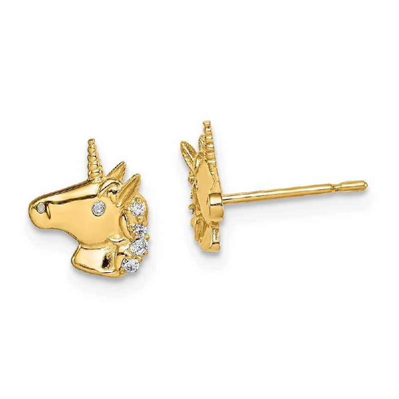 women’s heart-shaped earrings-Madi K Kid's 14k  Unicorn CZ Stud Earrings