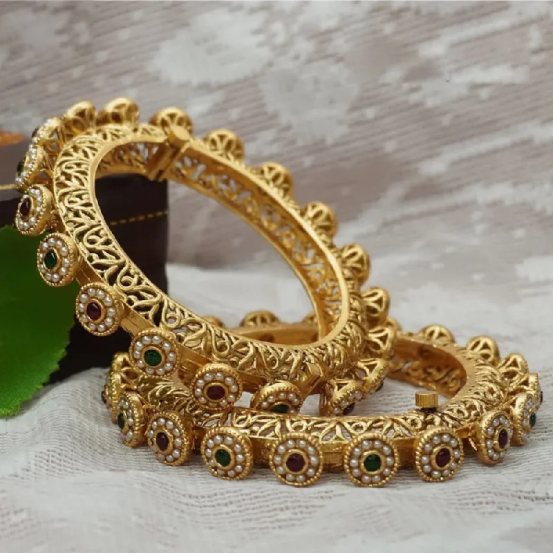 women’s cuff bangles-Lucentarts Jewellery Gold Plated Pota Stone Bangles Set