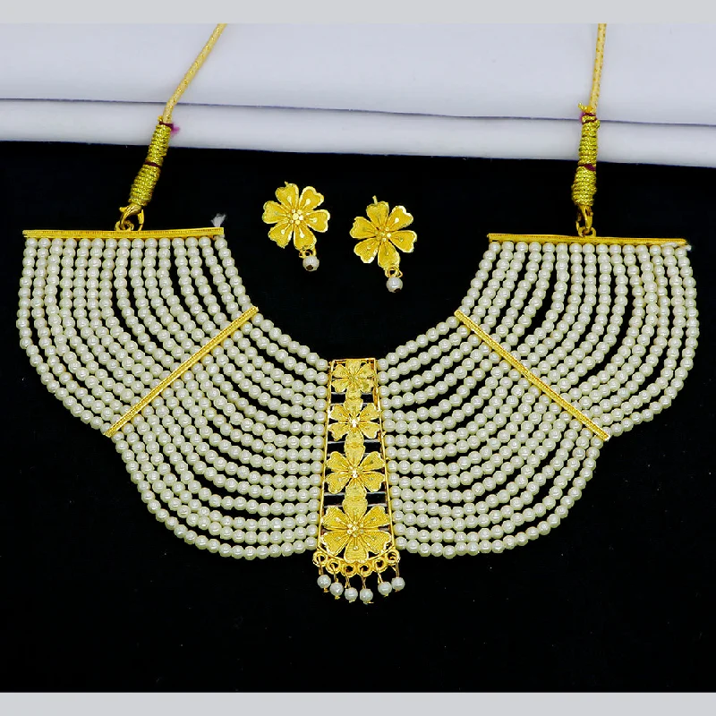 women’s luxury pearl necklaces-Mahavir Gold Plated Pearls Necklace Set