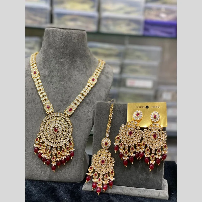 women’s vintage gold necklaces-Hira Collections Gold Plated Kundan Stone And Beads Necklace Set