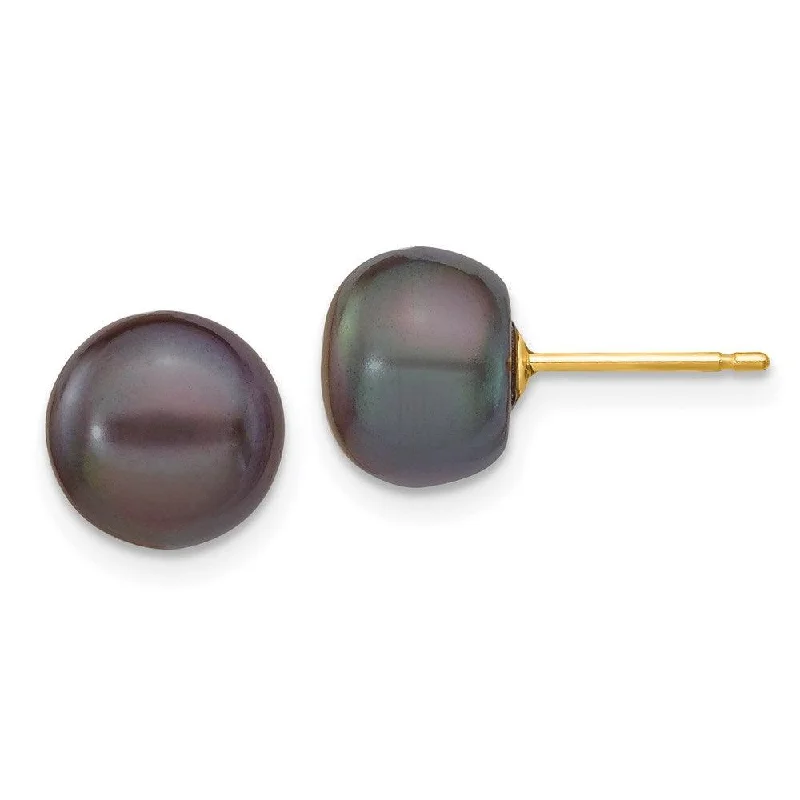 women’s chunky earrings-14k 8-9mm Black Button FW Cultured Pearl Stud Post Earrings