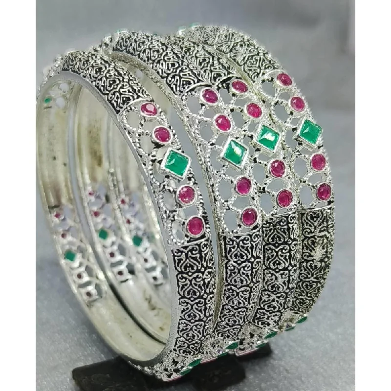 women’s colorful bracelets-Amity Arts Oxidised Plated Rubi Embral Bangles Set  (4 Piece Only)