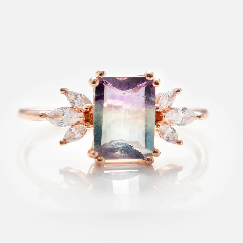 women’s personalized rings-Rose Gold Fluorite Topaz Hazy Dream Ring