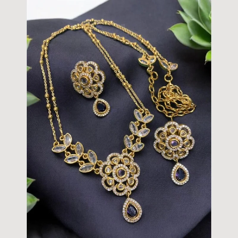 women’s elegant pearl necklaces-Sona Creation Gold Plated Crystal Stone Long Necklace Set