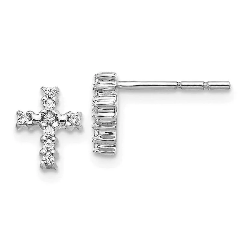 women’s stud earrings-14K White Gold Polished Diamond Cross Post Earrings