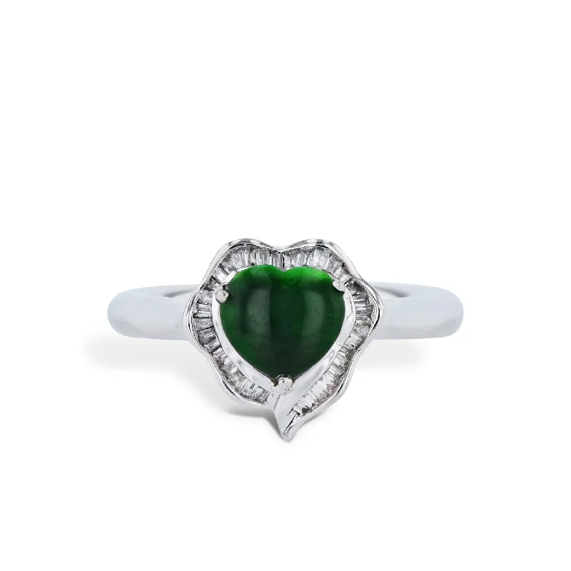 women’s diamond rings-Heart Cut Jadeite Diamond Cabochon Estate Ring