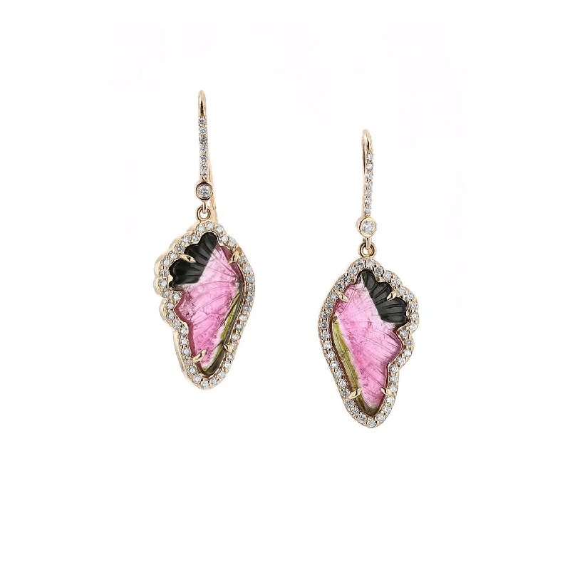 women’s animal-shaped earrings-14K Diamond Pink Tourmaline Butterfly Angel Wing Earrings  EG000245