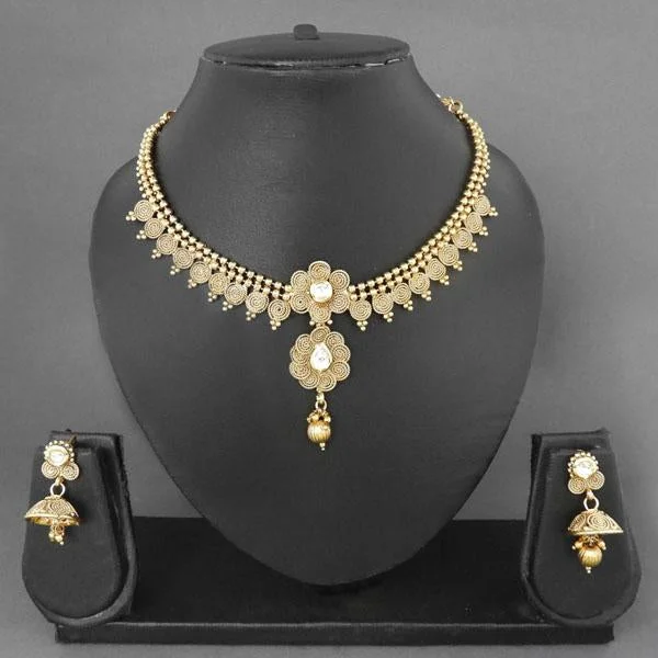 women’s anniversary charm necklaces-Darshana Jewels Kundan AD Floral Design Copper Gold Plated Necklace Set - FAP0005A