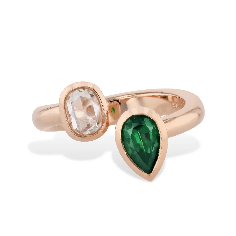 women’s silver engagement rings-Tsavorite and Diamond Moi et Toi Ring